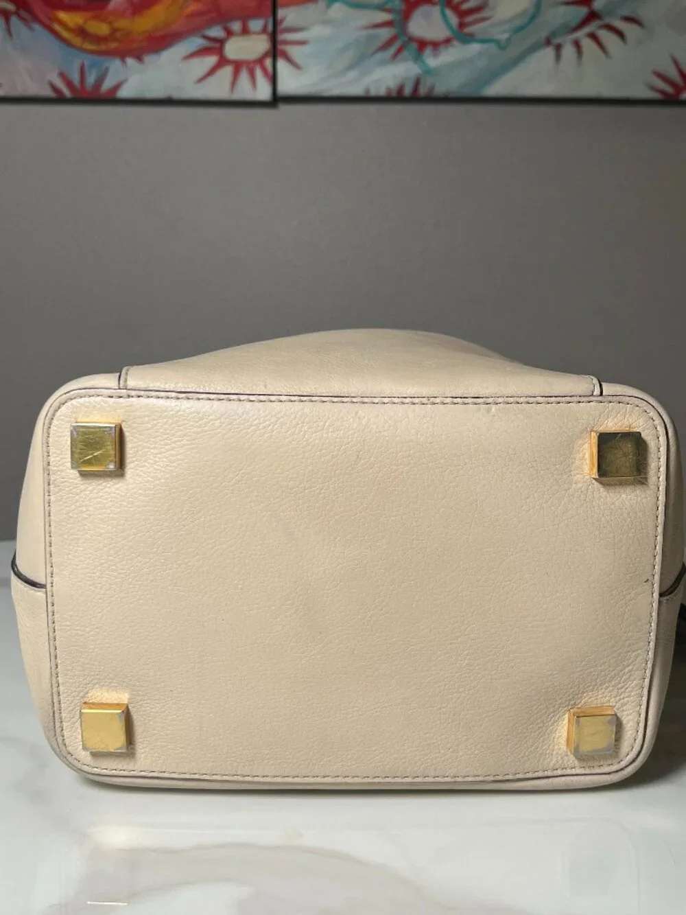 Michael Kors Mercer Cream Pebbled Leather Bucket Bag - Picture 7 of 16